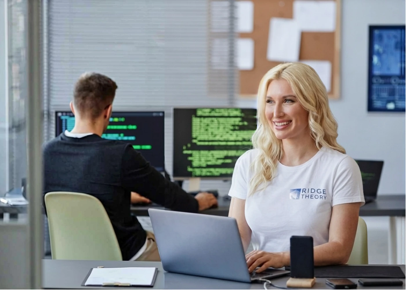 Julia Pasternack, founder of Ridge Theory, working alongside an engineer